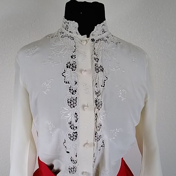 VTG BEONY BLOUSE 100% SILK SZ 34 & RED SKIRT SZ 42 - Picture 3 of 10